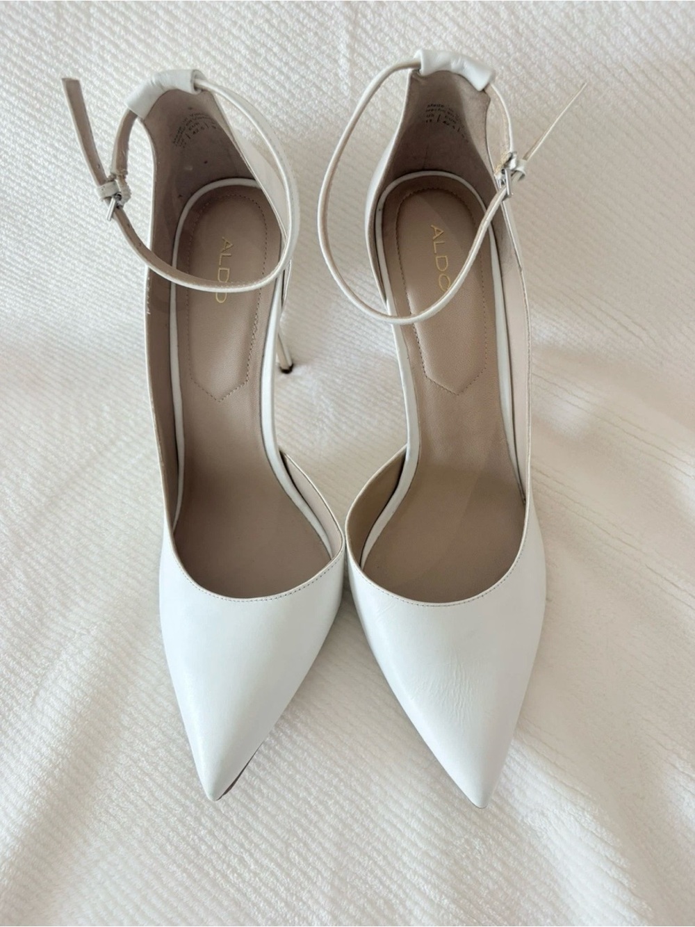 Aldo White Pointed-Toe Ankle-Strap Stiletto Pumps